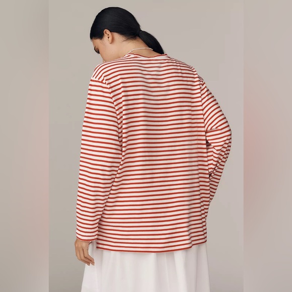 ANTHROPOLOGIE Daily Practice Cotton Long Sleeve Tee S 24” p2p Red/White $88 NWT - Picture 11 of 15